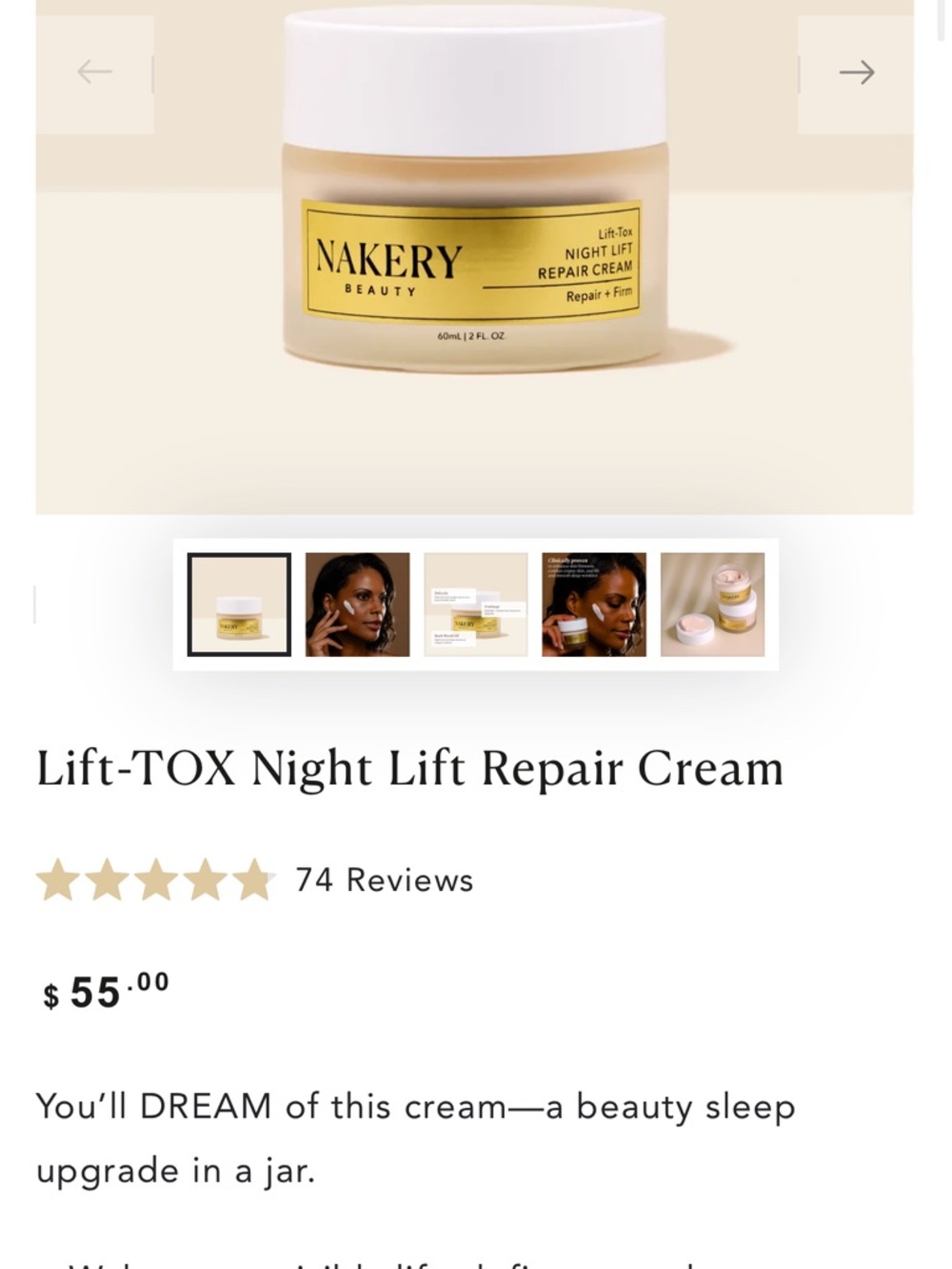 Nakery Beauty Night Lift Repair Cream with Lift Tox - Picture 2 of 10